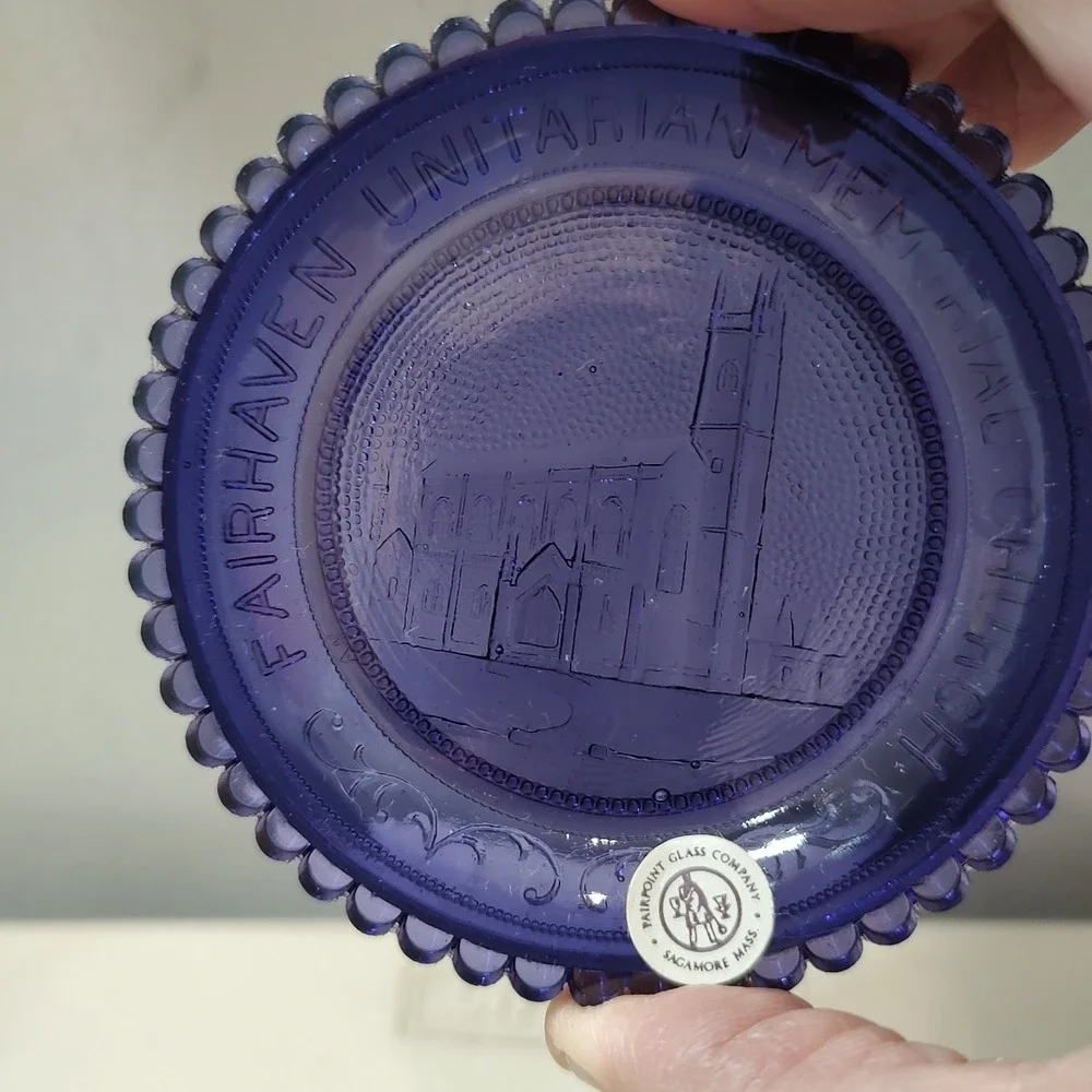 Fairpoint Glass Cobalt Blue Souvenir Plates Nantucket NH Set of 3 1981 Scalloped